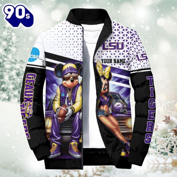 NCAA Mickey And Minnie Mouse LSU TIGERS Puffer Jacket Custom   Gift Christmas