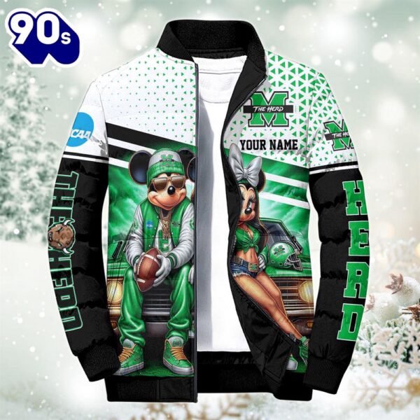 NCAA Mickey And Minnie Mouse Marshall Thundering Herd Puffer Jacket Custom   Gift Christmas