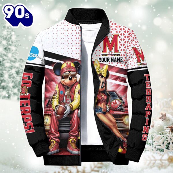 NCAA Mickey And Minnie Mouse Maryland Terrapins Puffer Jacket Custom   Gift Christmas