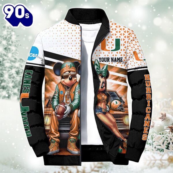 NCAA Mickey And Minnie Mouse Miami Hurricanes Puffer Jacket Custom   Gift Christmas