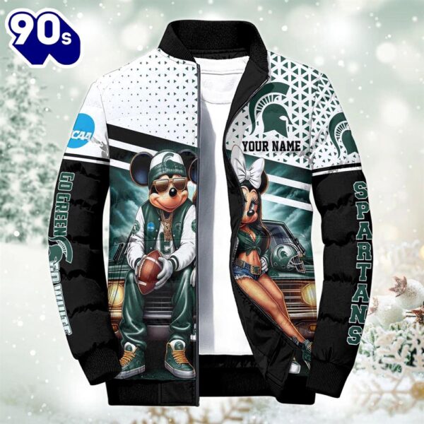 NCAA Mickey And Minnie Mouse Michigan State Spartans Puffer Jacket Custom   Gift Christmas