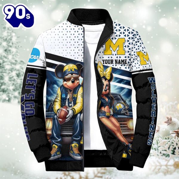 NCAA Mickey And Minnie Mouse Michigan Wolverines Puffer Jacket Custom   Gift Christmas