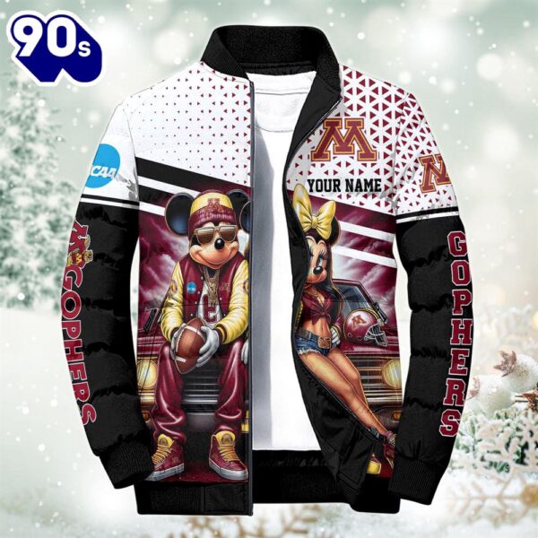 NCAA Mickey And Minnie Mouse Minnesota Golden Gophers Puffer Jacket Custom   Gift Christmas