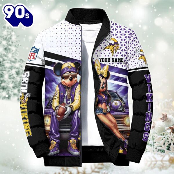 NCAA Mickey And Minnie Mouse Minnesota Vikings Puffer Jacket Custom   Gift Christmas