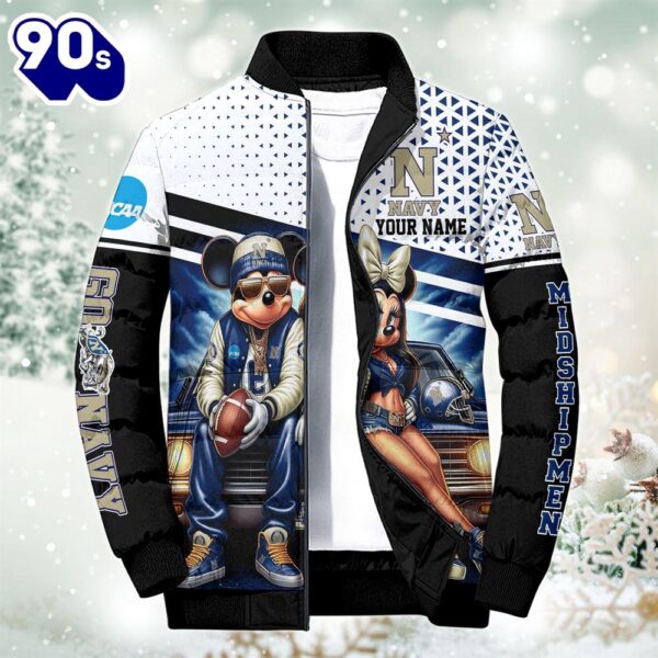 NCAA Mickey And Minnie Mouse Navy Midshipmen Puffer Jacket Custom   Gift Christmas