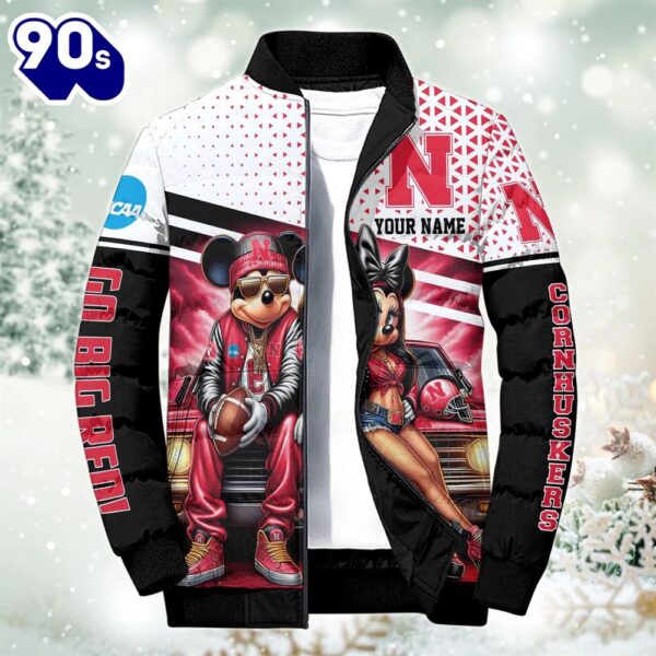 NCAA Mickey And Minnie Mouse Nebraska Cornhuskers Puffer Jacket Custom   Gift Christmas