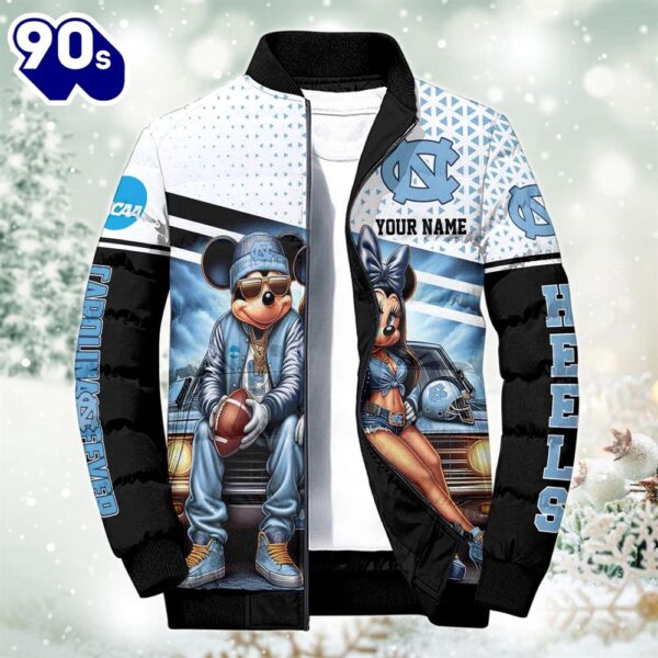 NCAA Mickey And Minnie Mouse North Carolina Tar Heels Puffer Jacket Custom   Gift Christmas