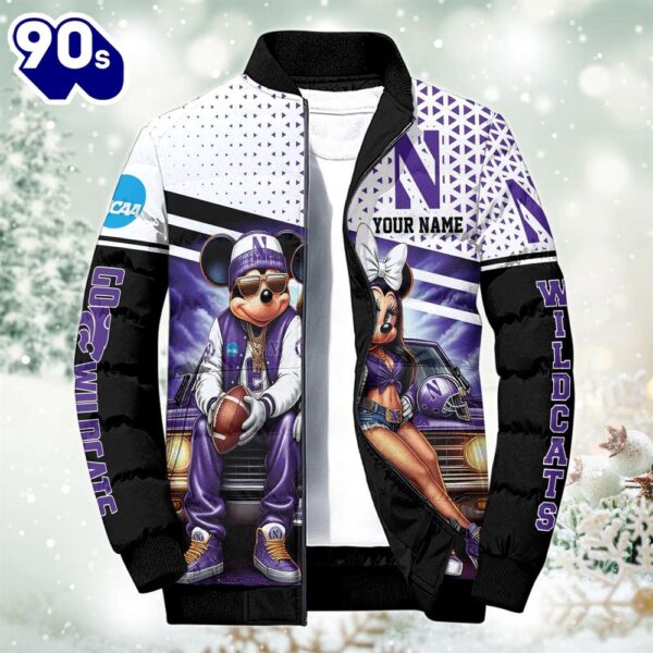 NCAA Mickey And Minnie Mouse Northwestern Wildcats Puffer Jacket Custom   Gift Christmas