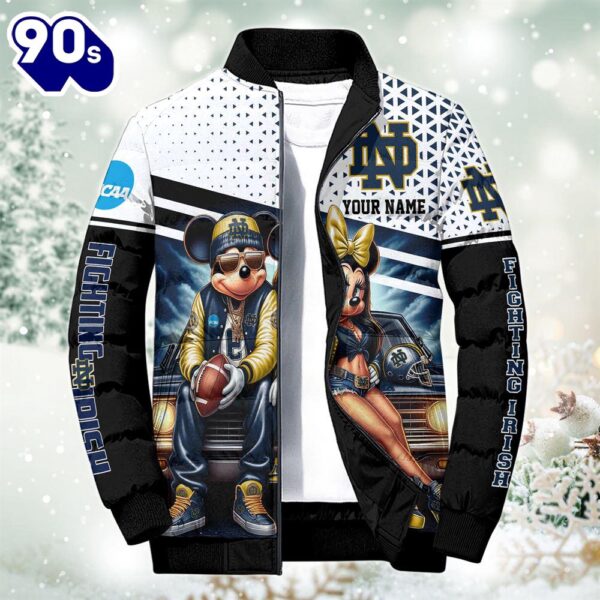 NCAA Mickey And Minnie Mouse Notre Dame Fighting Irish Puffer Jacket Custom   Gift Christmas