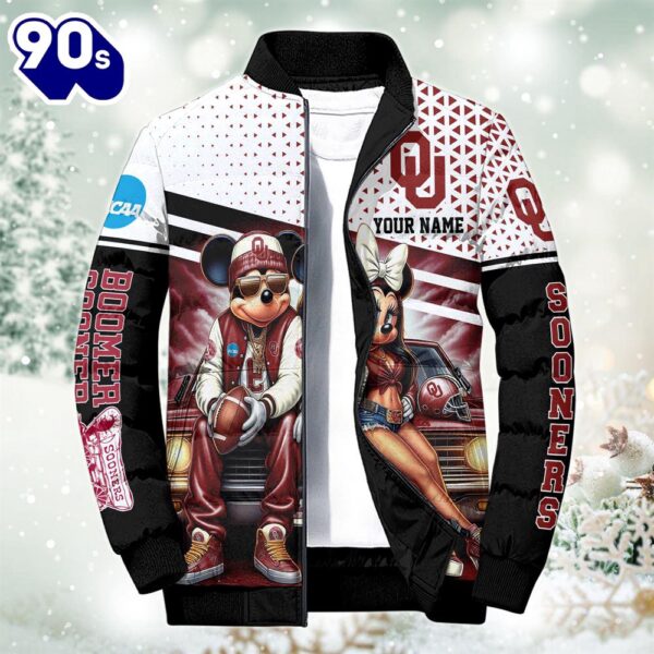 NCAA Mickey And Minnie Mouse Oklahoma Sooners Puffer Jacket Custom   Gift Christmas