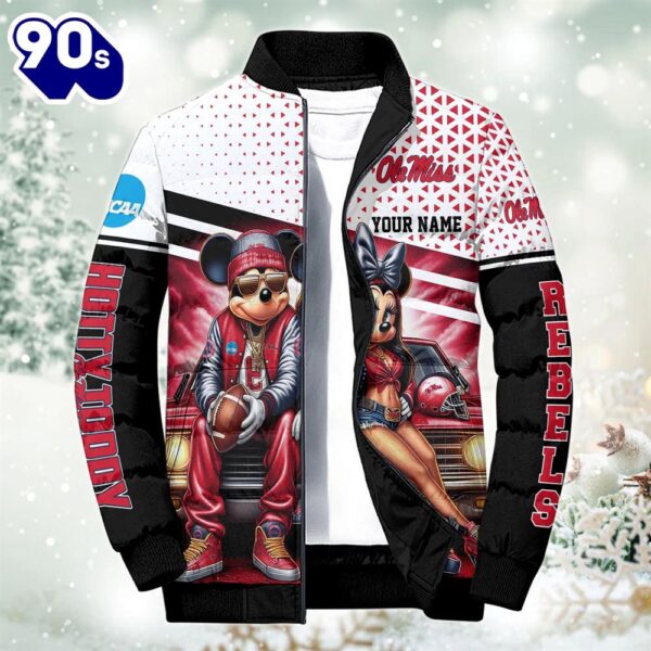 NCAA Mickey And Minnie Mouse Ole Miss Rebels Puffer Jacket Custom   Gift Christmas