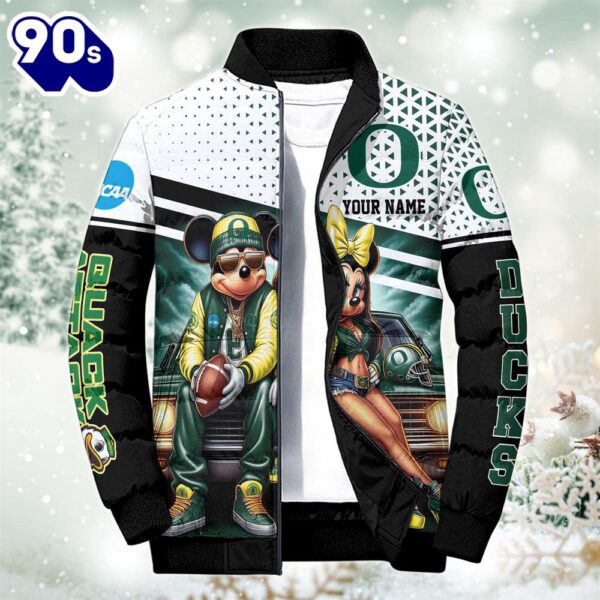 NCAA Mickey And Minnie Mouse Oregon Ducks Puffer Jacket Custom   Gift Christmas