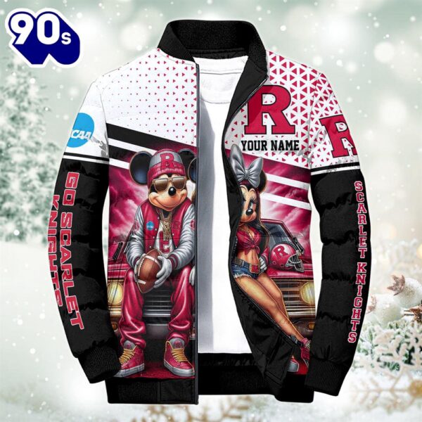 NCAA Mickey And Minnie Mouse Rutgers Scarlet Knights Puffer Jacket Custom   Gift Christmas