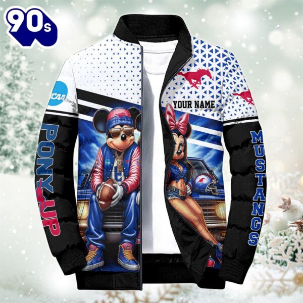 NCAA Mickey And Minnie Mouse SMU Mustangs Puffer Jacket Custom   Gift Christmas