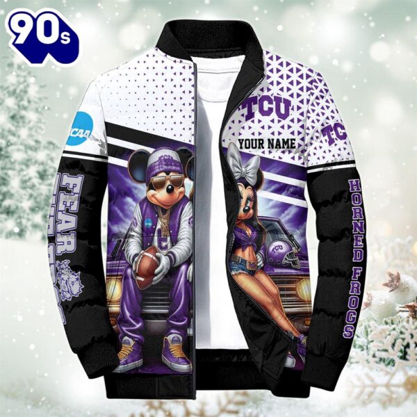 NCAA Mickey And Minnie Mouse TCU Horned Frogs Puffer Jacket Custom   Gift Christmas