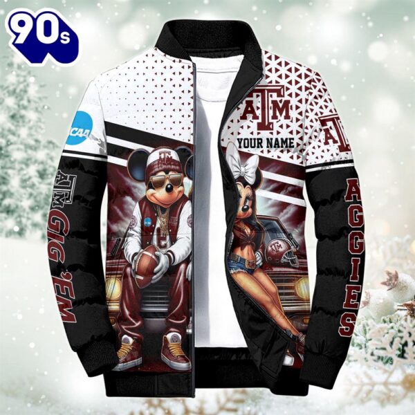 NCAA Mickey And Minnie Mouse Texas A&M Aggies Puffer Jacket Custom   Gift Christmas