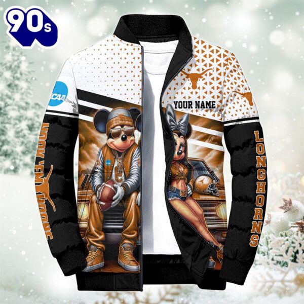 NCAA Mickey And Minnie Mouse Texas Longhorns Puffer Jacket Custom   Gift Christmas