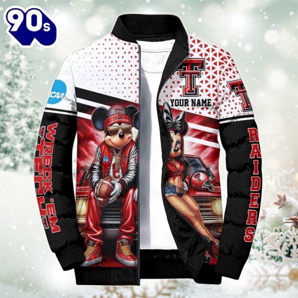 NCAA Mickey And Minnie Mouse Texas Tech Red Raiders Puffer Jacket Custom   Gift Christmas