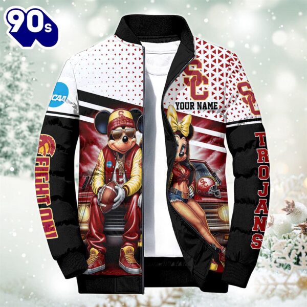 NCAA Mickey And Minnie Mouse USC Trojans Puffer Jacket Custom   Gift Christmas