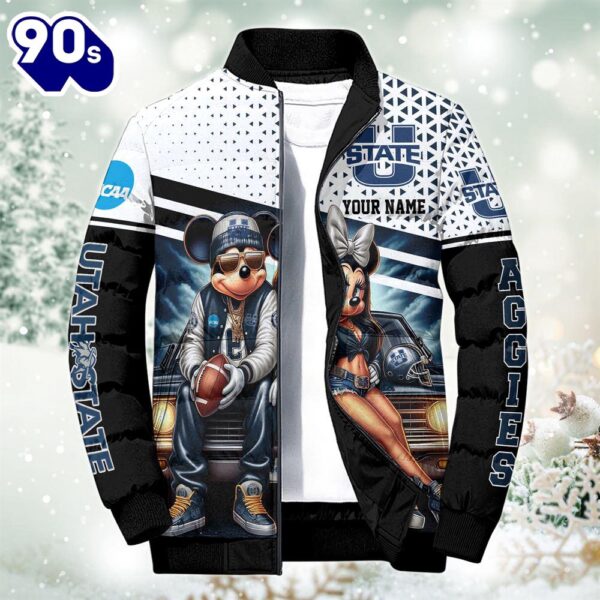 NCAA Mickey And Minnie Mouse Utah State Aggies Puffer Jacket Custom   Gift Christmas