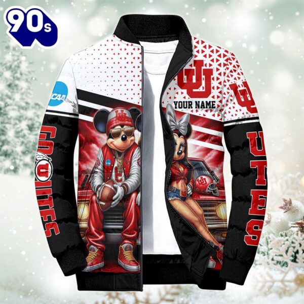 NCAA Mickey And Minnie Mouse Utah Utes Puffer Jacket Custom   Gift Christmas