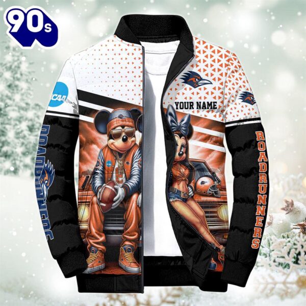 NCAA Mickey And Minnie Mouse UTSA Roadrunners Puffer Jacket Custom   Gift Christmas