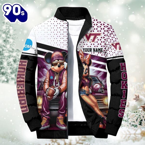 NCAA Mickey And Minnie Mouse Virginia Tech Hokies Puffer Jacket Custom   Gift Christmas