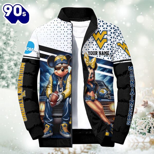 NCAA Mickey And Minnie Mouse West Virginia Mountaineers Puffer Jacket Custom   Gift Christmas