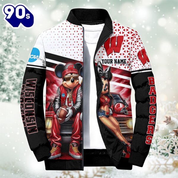 NCAA Mickey And Minnie Mouse Wisconsin Badgers Puffer Jacket Custom   Gift Christmas