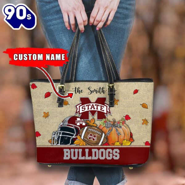 NCAA Mississippi State Bulldogs Fall Football Women Leather Tote Bag