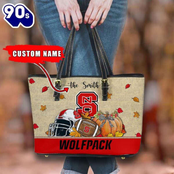 NCAA NC State Wolfpack Fall Football Women Leather Tote Bag