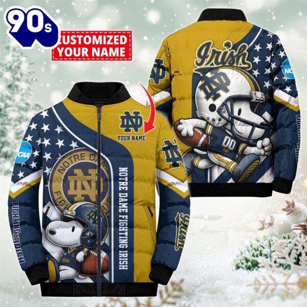 NCAA Notre Dame Fighting Irish Snoopy Puffer Jacket Custom   For Fans