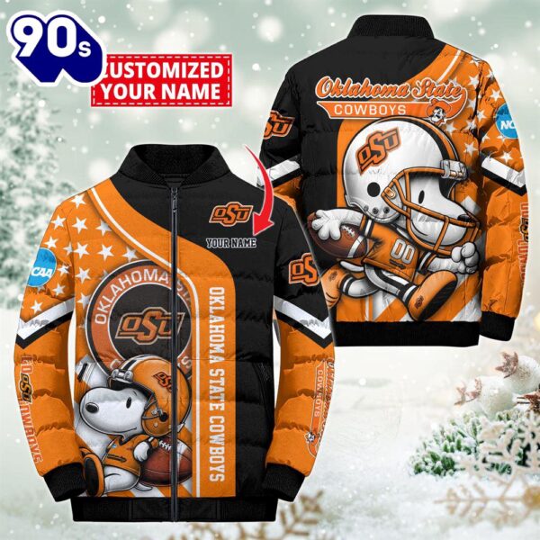 NCAA Oklahoma State Cowboys Snoopy Puffer Jacket Custom   For Fans