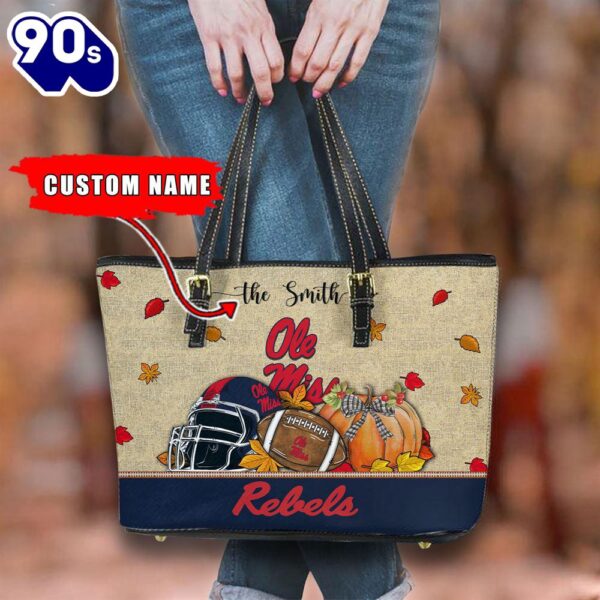 NCAA Ole Miss Rebels Fall Football Women Leather Tote Bag