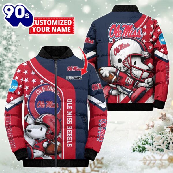 NCAA Ole Miss Rebels Snoopy Puffer Jacket Custom   For Fans