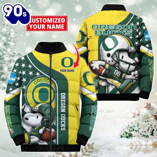 NCAA Oregon Ducks Snoopy Puffer Jacket Custom   For Fans