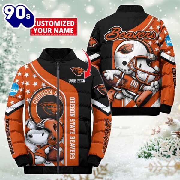 NCAA Oregon State Beavers Snoopy Puffer Jacket Custom   For Fans