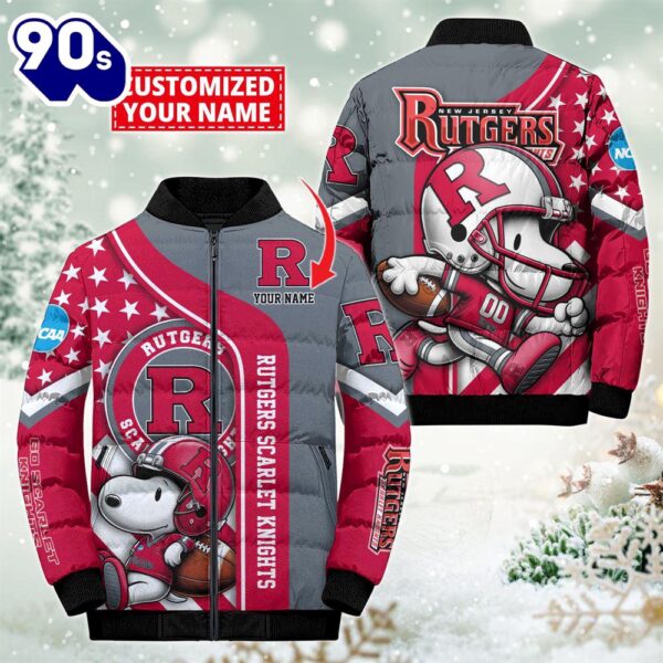 NCAA Rutgers Scarlet Knights Snoopy Puffer Jacket Custom   For Fans