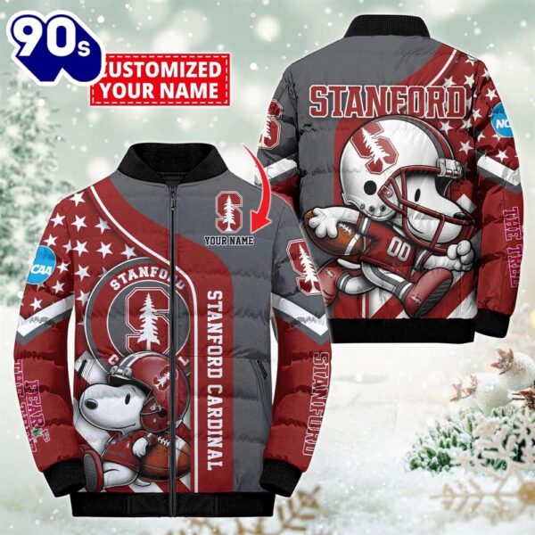 NCAA Stanford Cardinal Snoopy Puffer Jacket Custom   For Fans