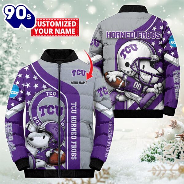 NCAA TCU Horned Frogs Snoopy Puffer Jacket Custom   For Fans