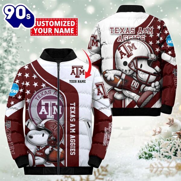 NCAA Texas A&ampM Aggies Snoopy Puffer Jacket Custom   For Fans