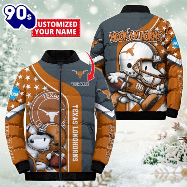 NCAA Texas Longhorns Snoopy Puffer Jacket Custom   For Fans