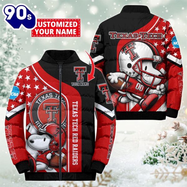 NCAA Texas Tech Red Raiders Snoopy Puffer Jacket Custom   For Fans