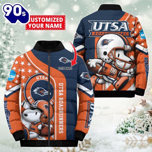 NCAA UTSA Roadrunners Snoopy Puffer Jacket Custom   For Fans