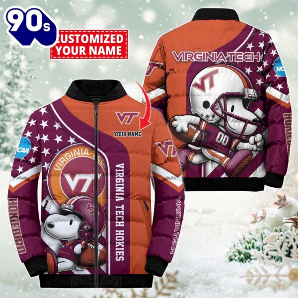 NCAA Virginia Tech Hokies Snoopy Puffer Jacket Custom   For Fans