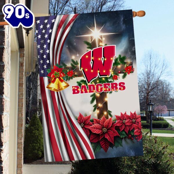 NCAA Wisconsin Badgers Football Team Cross Christmas Garden Flag