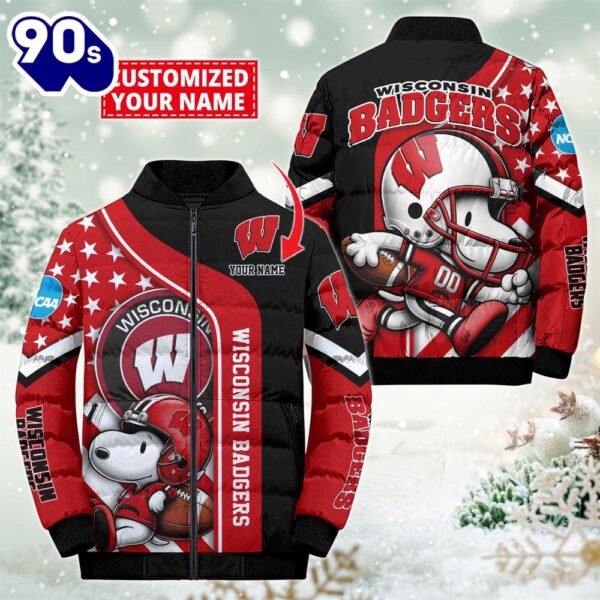 NCAA Wisconsin Badgers Snoopy Puffer Jacket Custom   For Fans