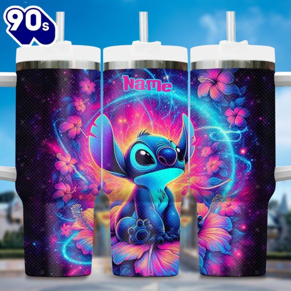 Neon Light Colorful Stitch Cartoon Custom Stanley Quencher 40oz Stainless Steel Tumbler With Handle