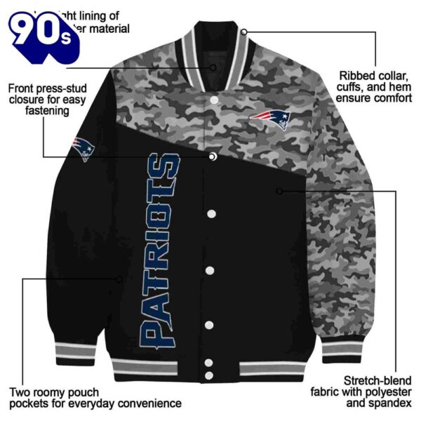 New England Patriots Camo Patchwork Black Jacket