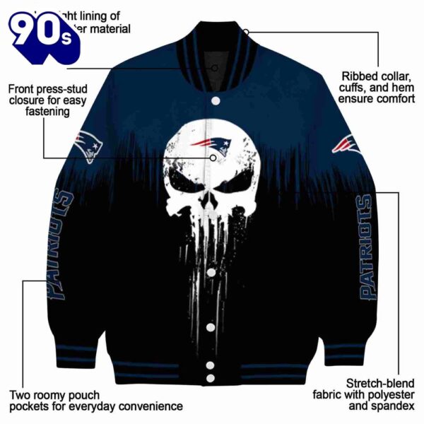 New England Patriots Punisher Skull Blue Black White Jacket